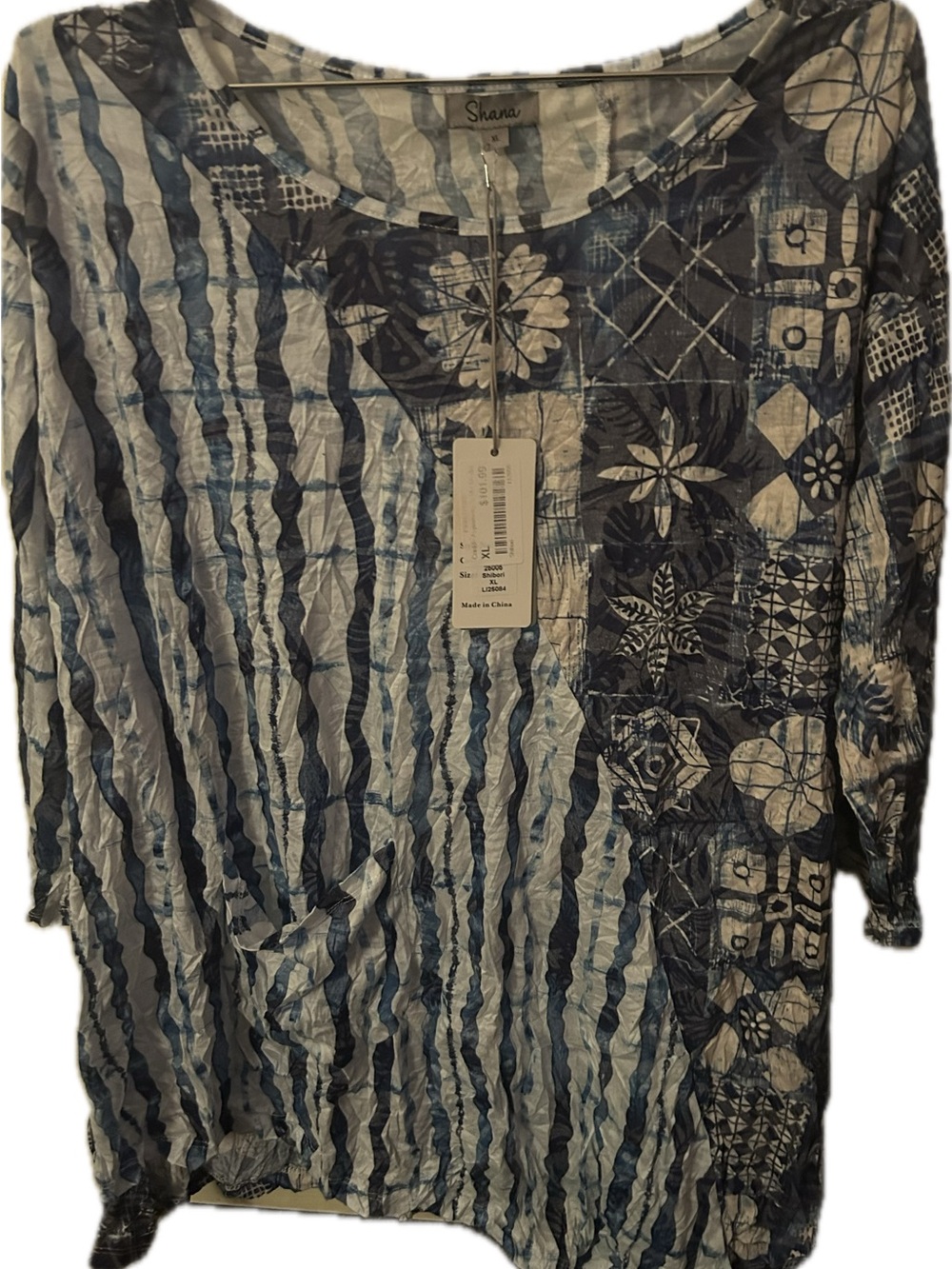 Shana Blue Patterned Crinkle Blouse